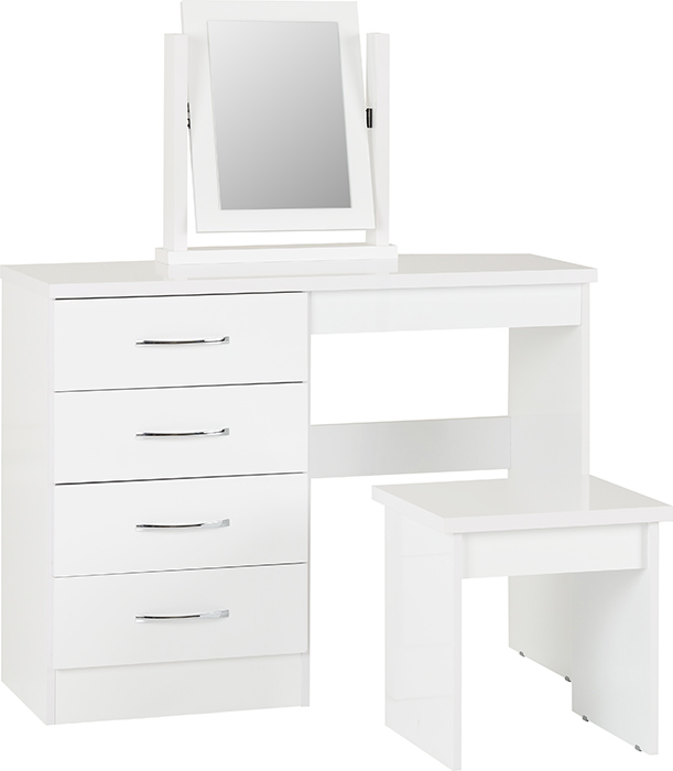 Nevada 4 Drawer Dressing Table Set In White Gloss - Click Image to Close